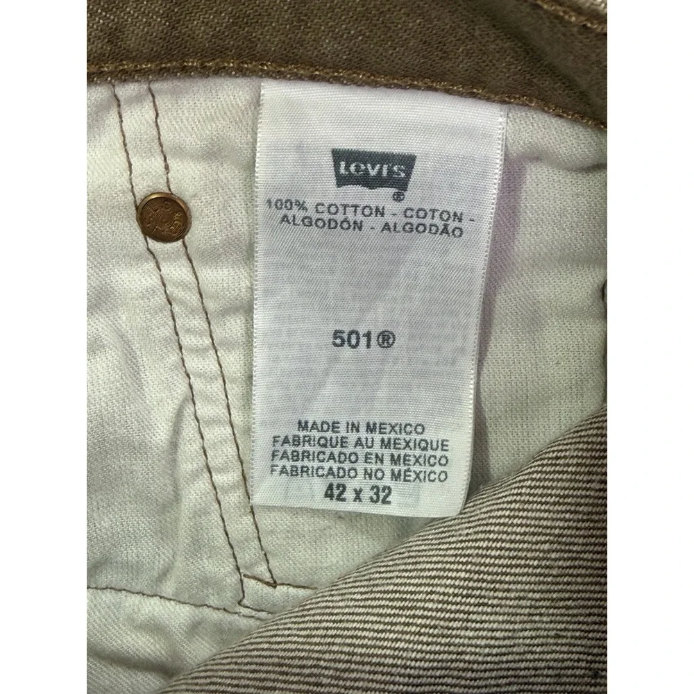 Levis 501XX Jeans Mens 42x32 Brown Straight Classic Light Wash Denim Button Fly